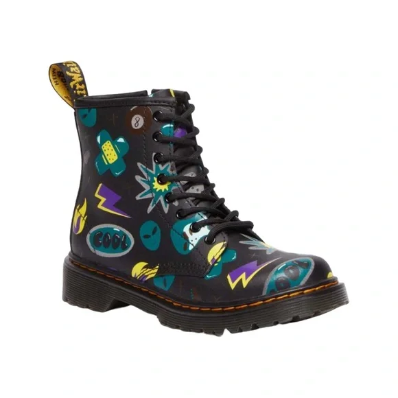 Dr. Martens 1460 Junior Sticker Print Hydro Leather Zip Boots‎ US 5 NWT