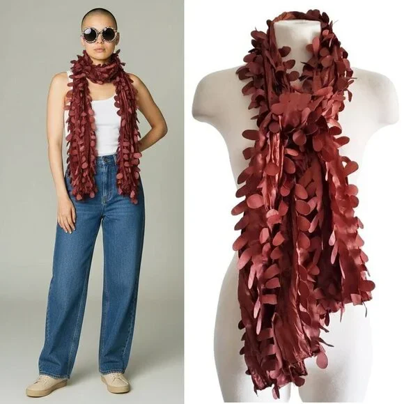 Cool Rock n Roll Eclectic Frilly Brown Laser Cut Long Scarf 64