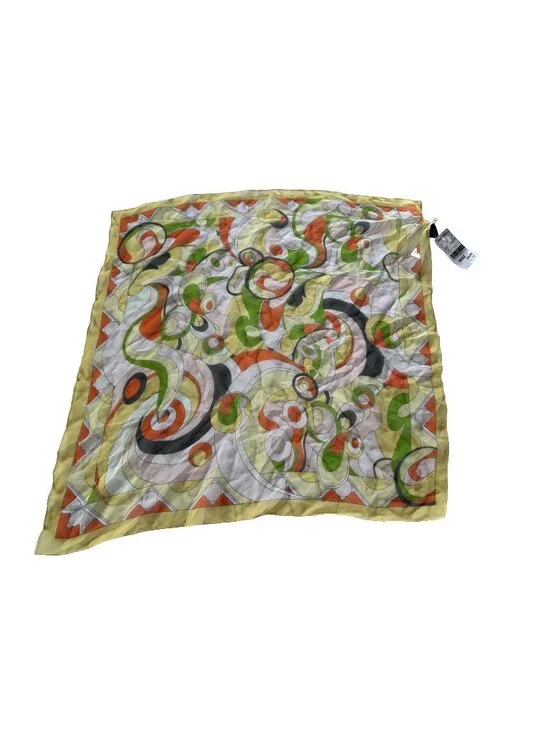 100% Silk Yellow Orange Paisley Silk Scarf 20x20