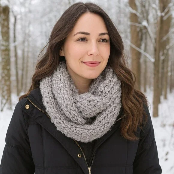 Chunky Neutral Luxe Metallic Infinity Scarf Neck Warmer NEW