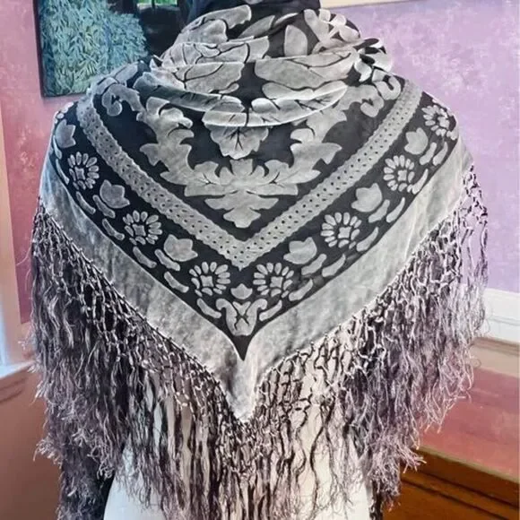 Maya Matazaro Rare Silk and Burnout Velvet Piano Shawl