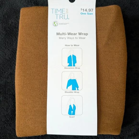 Multi-Wear Wrap Scarf Shawl Camel Caramel Brown Knit Neutral Cozy