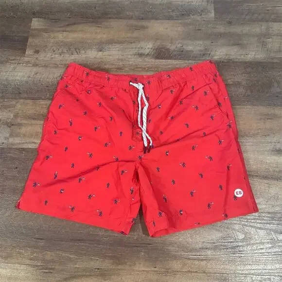 Eddie Bauer Swim Trunks XL Red Sasquatch USA Flag Print Quick-Dry SPF 50+ Beach
