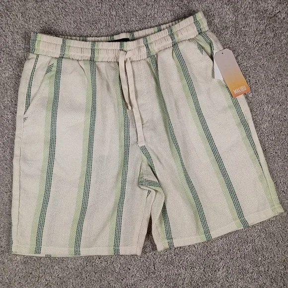 New Malibu by Drill Clothing Co. Striped Linen-Look Beach Shorts Mens Large NWT