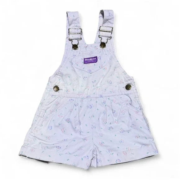 Vintage OshKosh B'Gosh Girls Floral Shortalls Romper Purple 4T USA Made