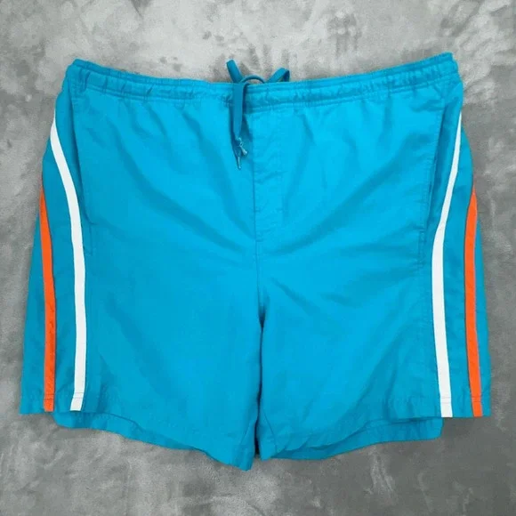 Sand N‎ Sun Mens Swim Trunks Turquoise Blue Orange White Stripe Board Shorts XL