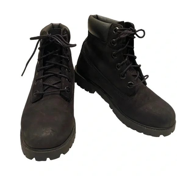 Timberland BOYS Premium 6” Waterproof Black Leather Ankle Boots Boys Size 4