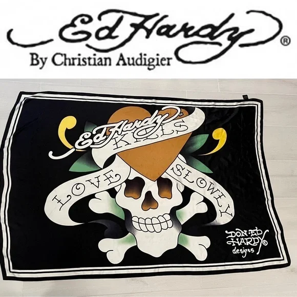 Ed Hardy 100% Silk Love Kills Scarf
