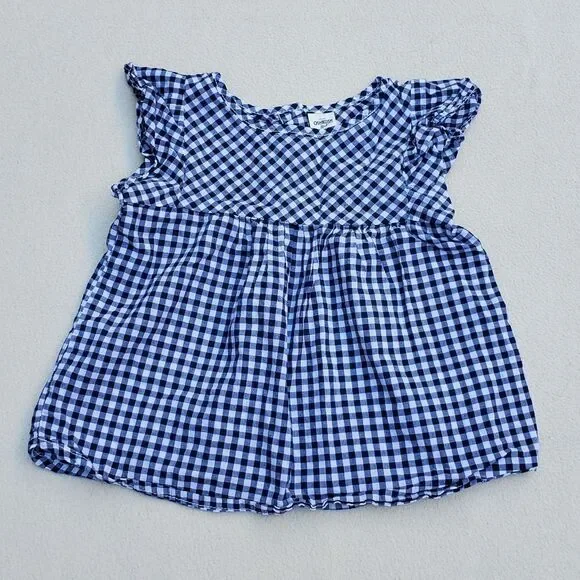 OshKosh B'Gosh navy and white buffalo plaid cap sleeve babydoll shirt Size 4T