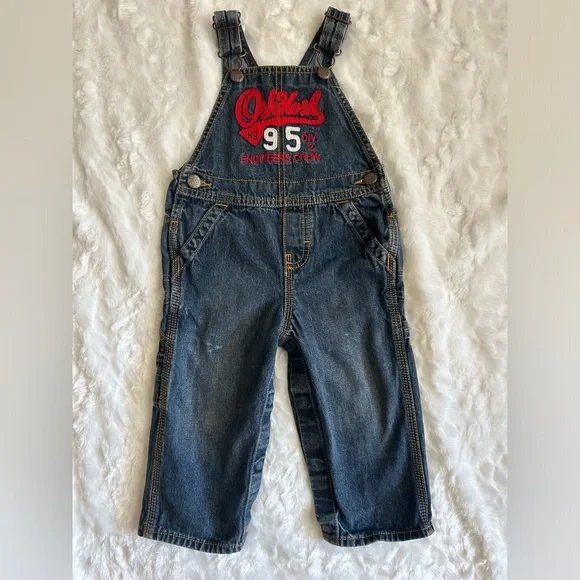 OshKosh B'Gosh Engineers Crew Denim Overalls w/ Carpenter Pockets 18 Months