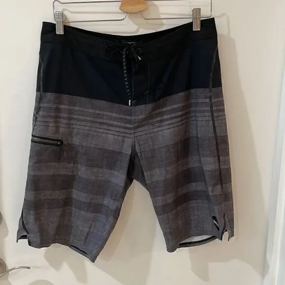 O' NEILL hyperfreak swim boardshorts lace up stretch gray black stripe