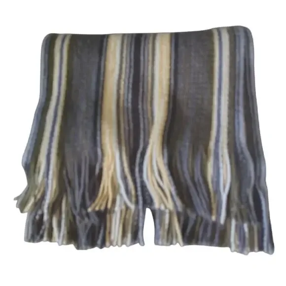 Echo Soft Acrylic Striped Fringe Scarf Gray Tan Blue Unisex Winter Wrap