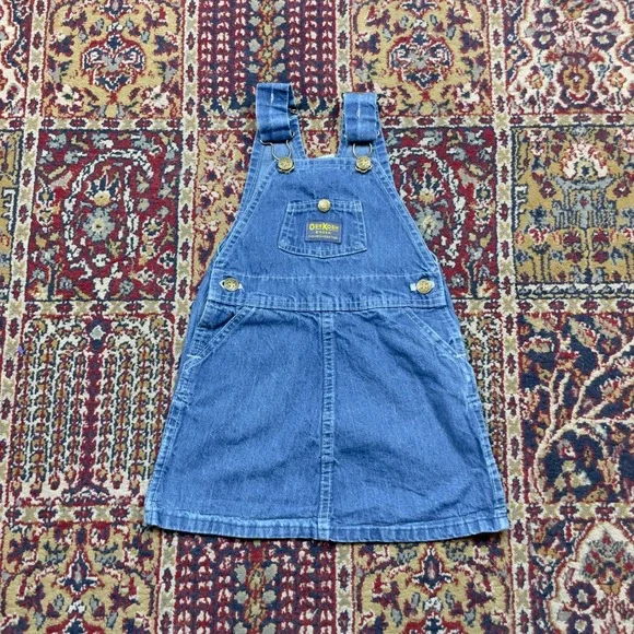 VTG 70s 80s OshKosh B'gosh Denim Jumper Dress Skirt Alls Vestbak USA Kids 4T