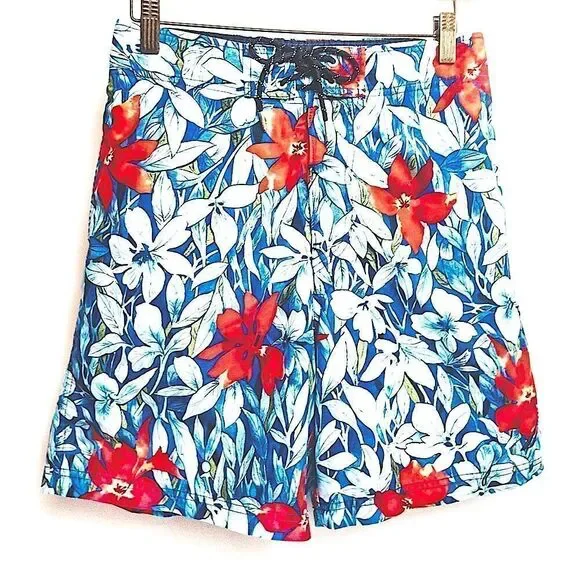 Nautica Blue Hawaiian Swim Trunks Boat Shorts Sz M