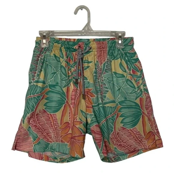 Kenny Flowers Swim Trunks Mens Size M Green Pink Tropical Beach Surf Shorts
