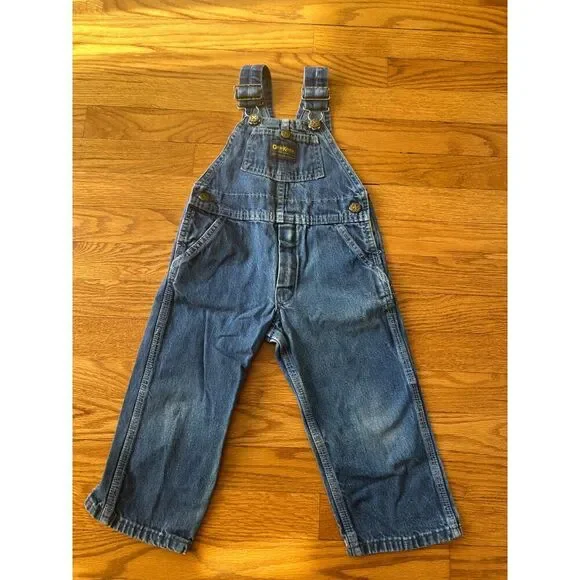 VTG OshKosh B'Gosh Vestbak Jean Overalls Toddler 3T Snap Denim USA Distressed
