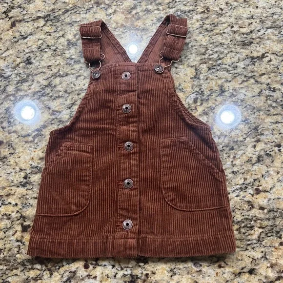 OshKosh Bgosh Brown Corduroy Overall Jumper Dress Baby Girls 12M Vestbak