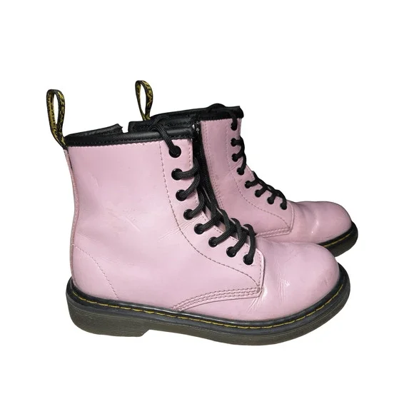 Dr. Martens 1460 J Boots Youth Size 2 Pink Leather Lace Up‎ Combat Shoes Zip