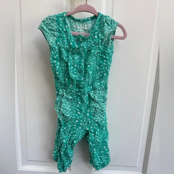 Genuine Kids OshKosh B'gosh 18M Girls Teal Patterned Short Sleeve Jumpsuit