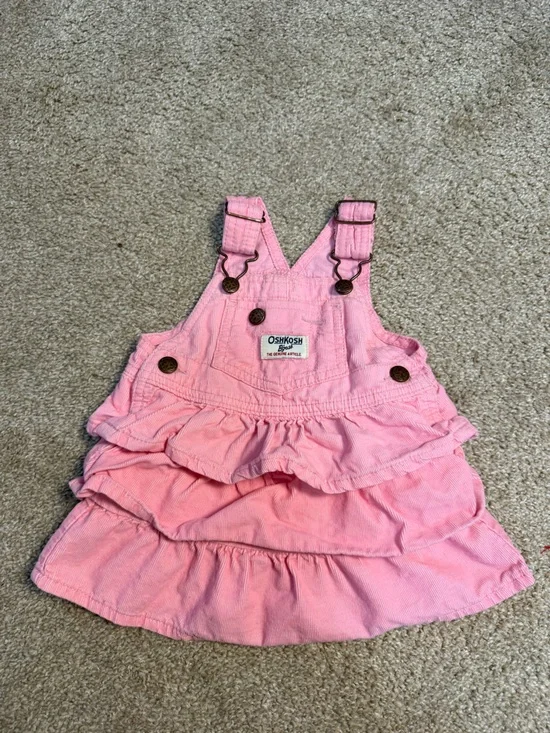 Oshkosh B'Gosh Pink Corduroy Ruffle Overall Dress Spring Summer Cotton 9 months