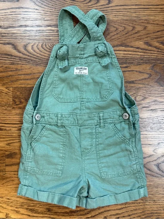 OshKosh B'gosh Linen Viscose Toddler Girls Army Green Shortall Overalls Size 5T