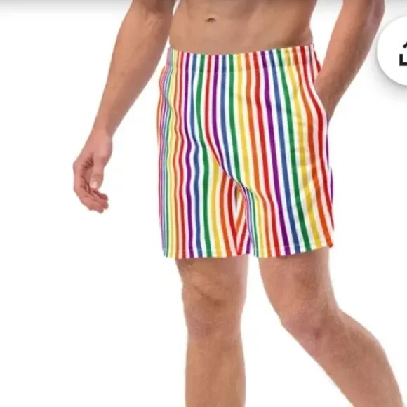 Take 50% OFF- Trinity Collective Rainbow Striped Unlined Swim Trunks, Size-M