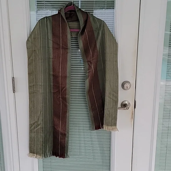 Shupaca Scarf Handmade In Ecuador Olive Green & Maroon 78 inches Long
