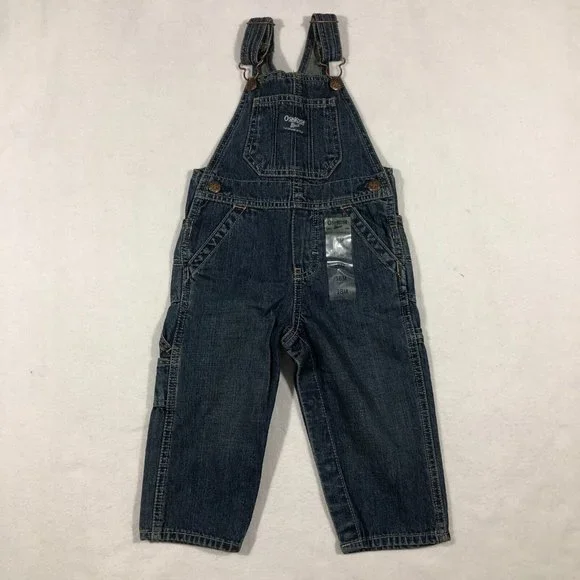 Oshkosh B'Gosh Kids 18 Months Toddler Bib Overalls Blue Dark Wash Snaps NEW NWT
