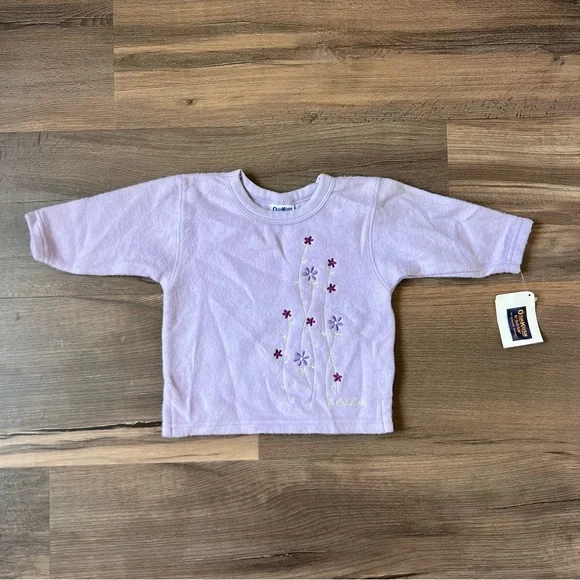 Vintage NWT OshKosh B'Gosh Lavendar Long Sleeve Shirt - Embroidered Flowers 12m