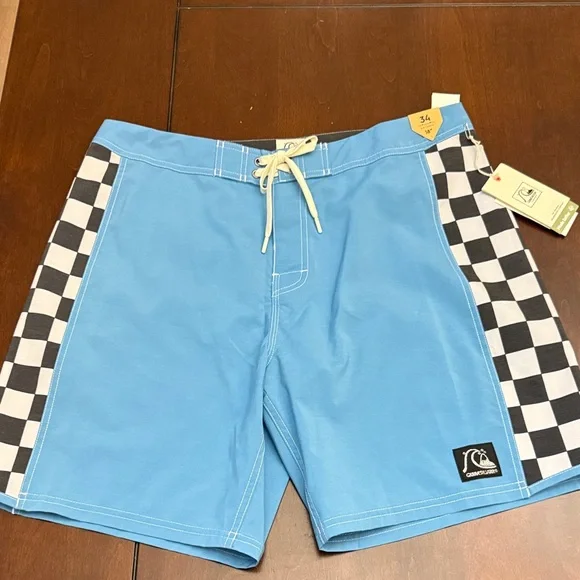 Men’s Quiksilver Light Blue Checkered Board Shorts