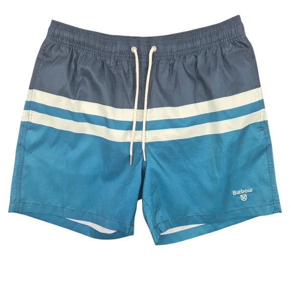 Barbour Mens Blue Striped Colorblock Swim Shorts MSW0045NY91 Size M