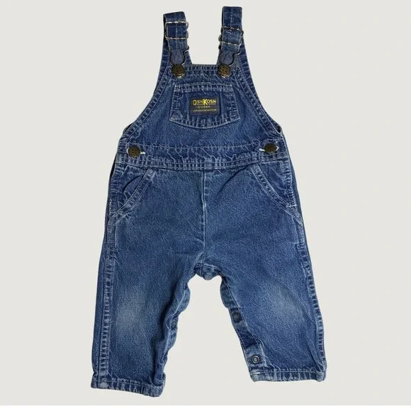 Vintage OshKosh B'gosh Denim Vestbak Overalls Baby Blue Made in USA 6-9M 90s