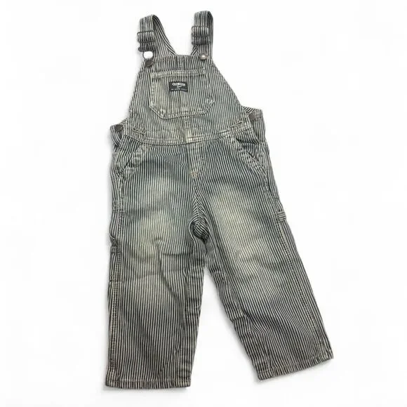 OshKosh B'gosh vintage railroad distressed striped denim overalls Size 24 months
