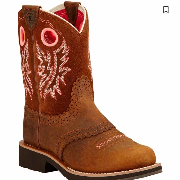 ARIAT GIRLS' FATBABY POWDER BROWN PINK LEATHER WESTERN ROUND‎ TOE BOOTS Sz 3 EUC