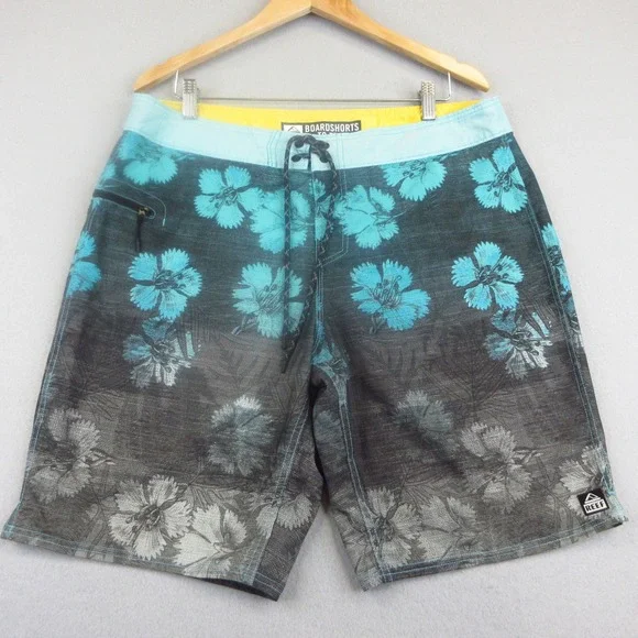 Reef Boardshorts Mens 36 Blue Grey Floral Tropical Surf Swim