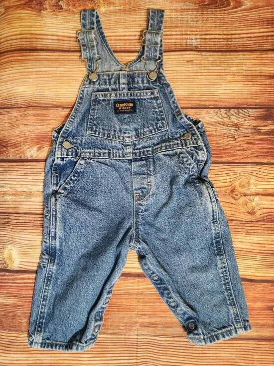 Vintage OshKosh B'Gosh Baby Denim Overalls 12 Months Vestbak Carpenter Snaps