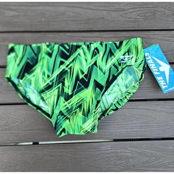TYR The Finals Onyx All Over Racer Briefs, Mens Size 30, Green NEW