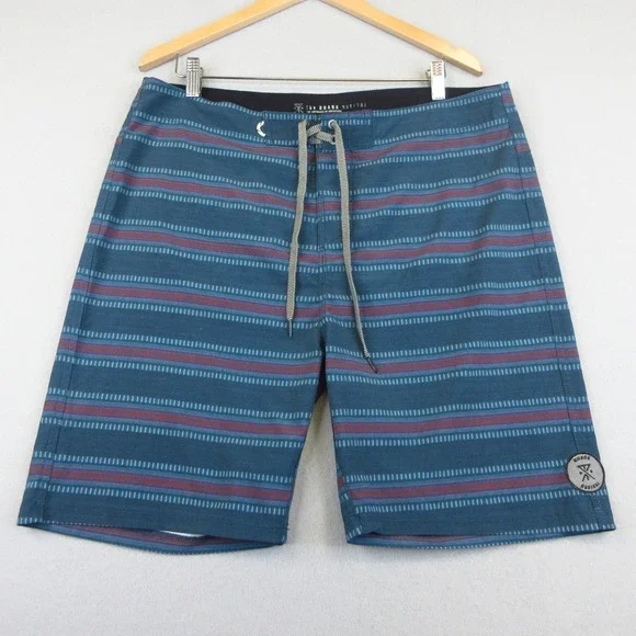 Roark Board Shorts Mens 36 Revival Teal Blue Striped Stretch Surf Swim Skate