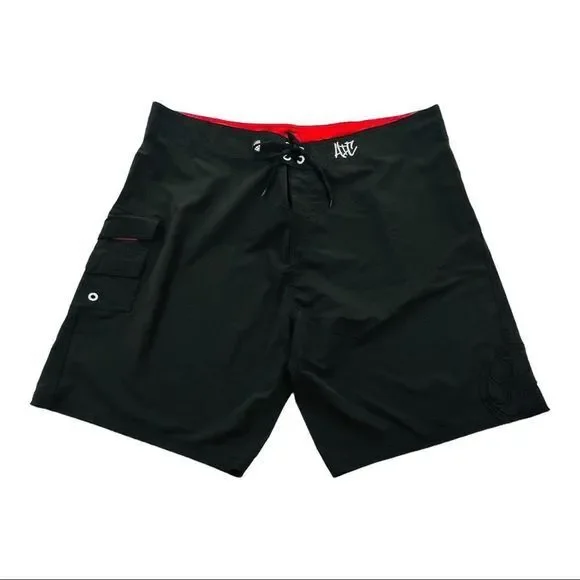 Hawaiian Island Creations Mens Board Shorts Black and Red HIC Size 44 (10143)