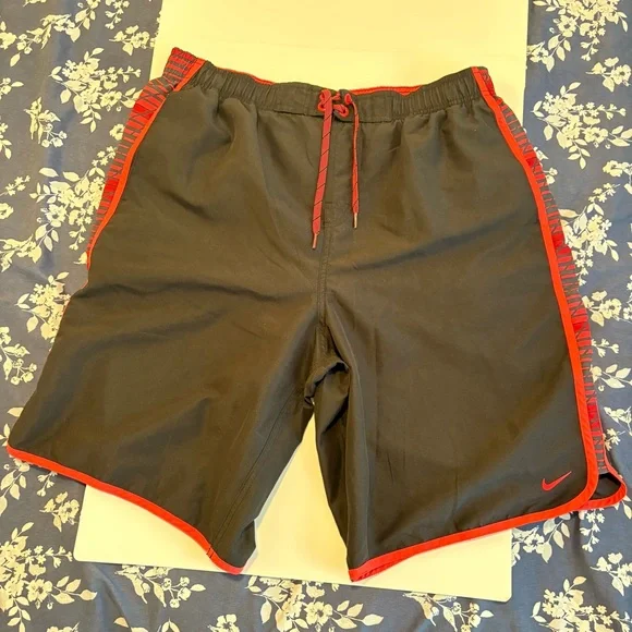 Nike Swim Trunks - Black & Fluorescent Orange (XL)
