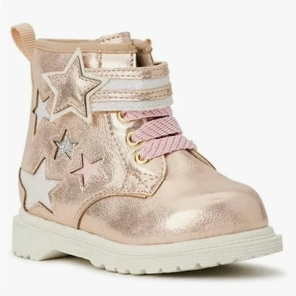 Wonder Nation Baby Toddler Girls Star Combat Boots Size 5 Pink Multicolor