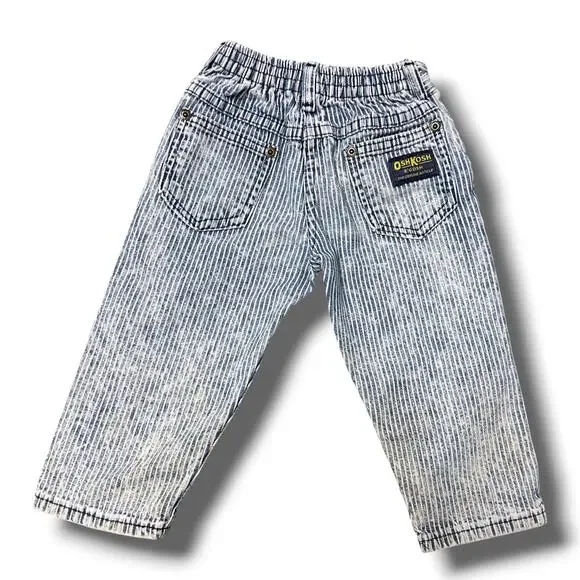 Vintage 80s OshKosh B'Gosh Hickory Stripe Railroad Workwear Jeans USA Made 2T