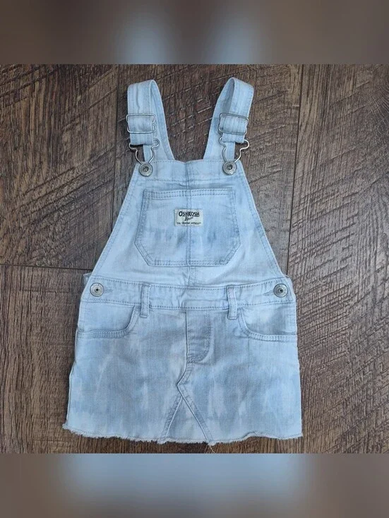 OshKosh B'gosh Girls Blue Denim Pinafore Overall Dress Sleeveless Pockets Size 2