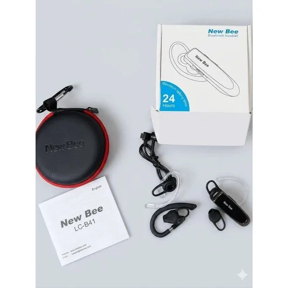 New Bee Bluetooth Headset with Carry Case - Black and Red