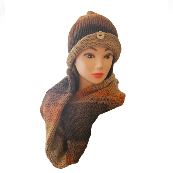 Handmade Crochet Scarf and Beanie Set Fall Colors