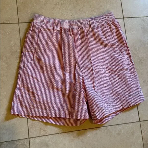Columbia Red Seersucker Swim Trunks