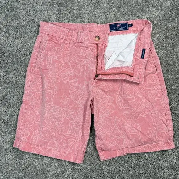 Vineyard Vines Mens 32 Chino Breaker Shorts Pink Cotton Hawaiian Floral Summer