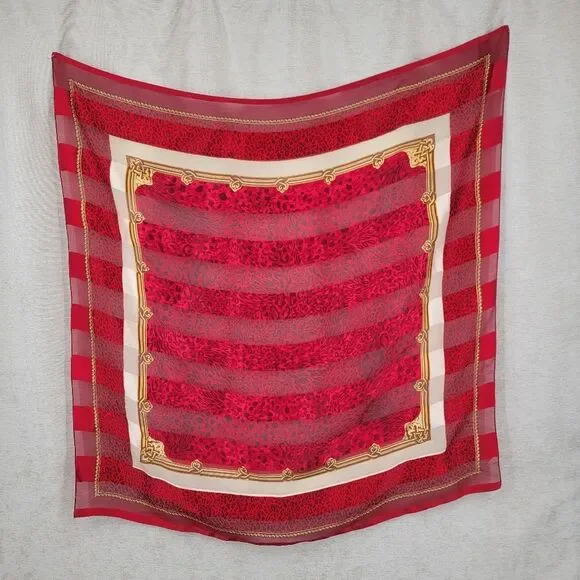 Accessory Street Vintage Silk Red and Gold Patterned Leopard Animal Square Scarf