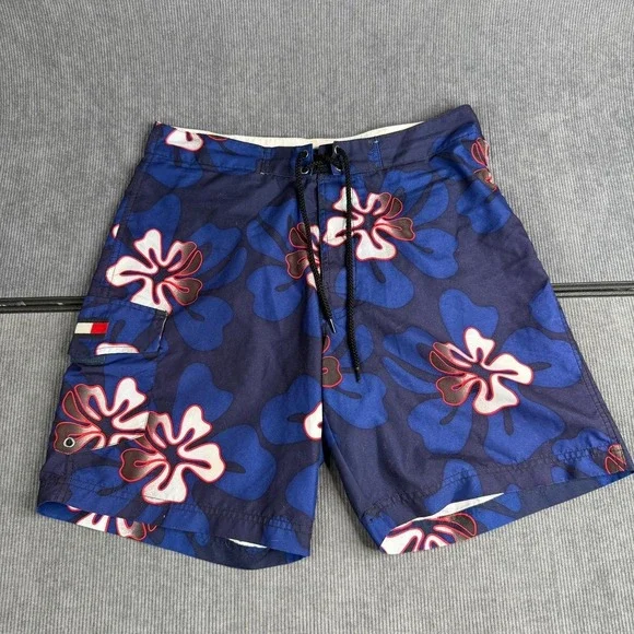 Tommy Hilfiger Mens Board Shorts Size S Small Blue Floral Hibiscus Swim Trunks