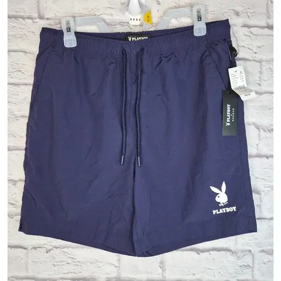 NWT Playboy x PacSun Men's Swim Trunks Shorts Navy Blue Medium Nylon Boardshorts